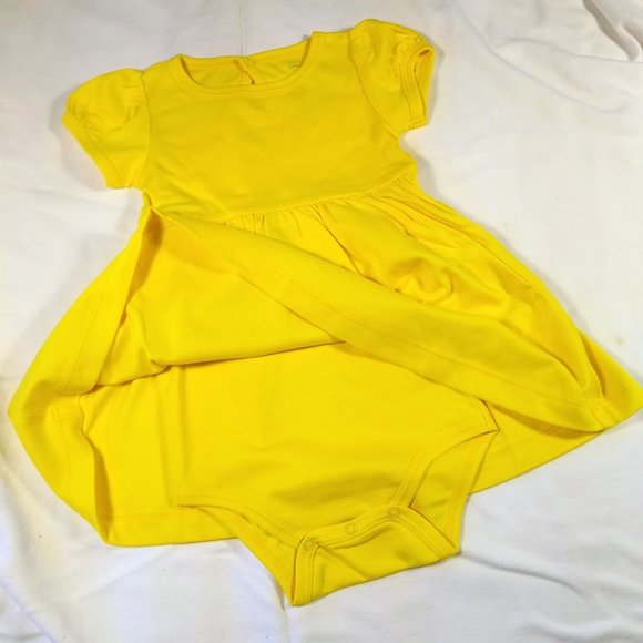 PRIMARY Baby Puff-Sleeve Dress, attached onesie, Sunshine Yellow, size18-24mos. - Picture 3 of 10